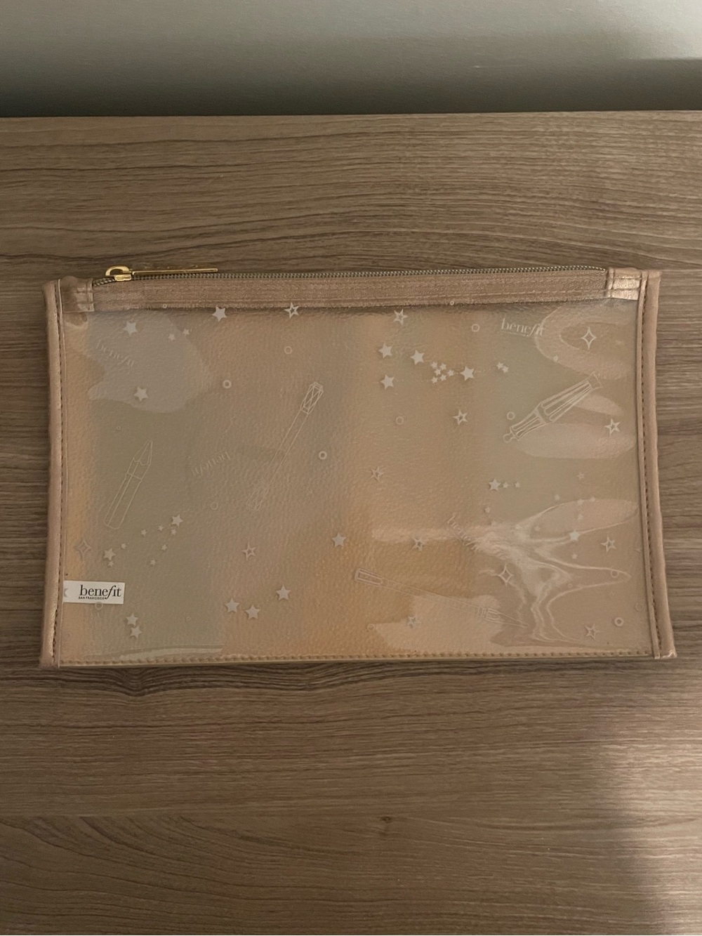 Benefit Rose Gold/Clear Cosmetic Bag with Star & Makeup Motif